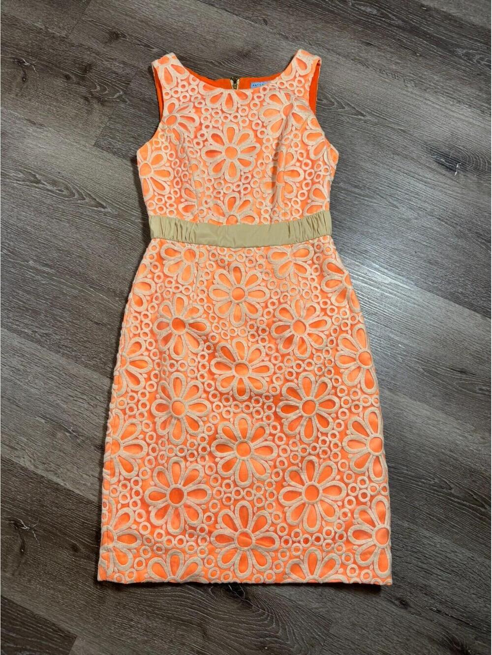 Antonio Melani Orange Textured Scalloped Embroidered Bodycon Dress Size‎ 0 (225)